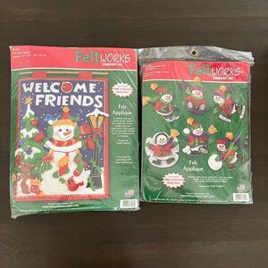 Dimensions Applique Felt Works Snow Pals Snowman Ornaments & Banner (2) Kits NEW